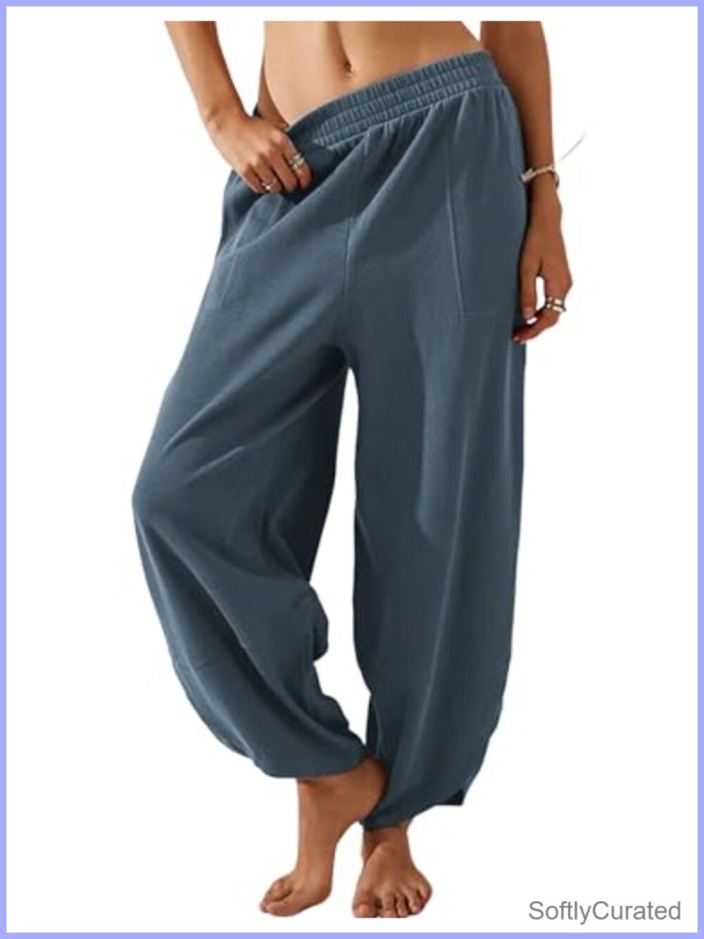 Himosyber Women Cotton Pants Wide Leg Loose Baggy Elastic Waist Beach